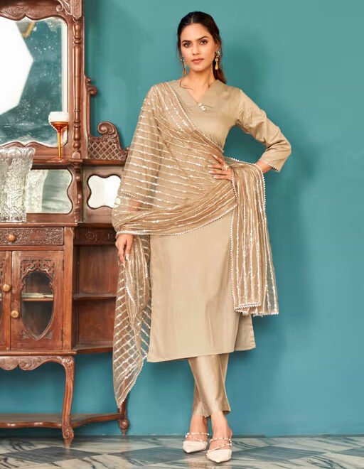 The Beige Suit From Gulbhahar Has Timeless Elegance for Every Woman’s Wardrobe