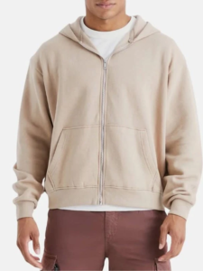 Men Beige Zip Up Hoodie