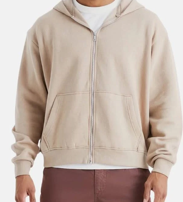 Men Beige Zip Up Hoodie